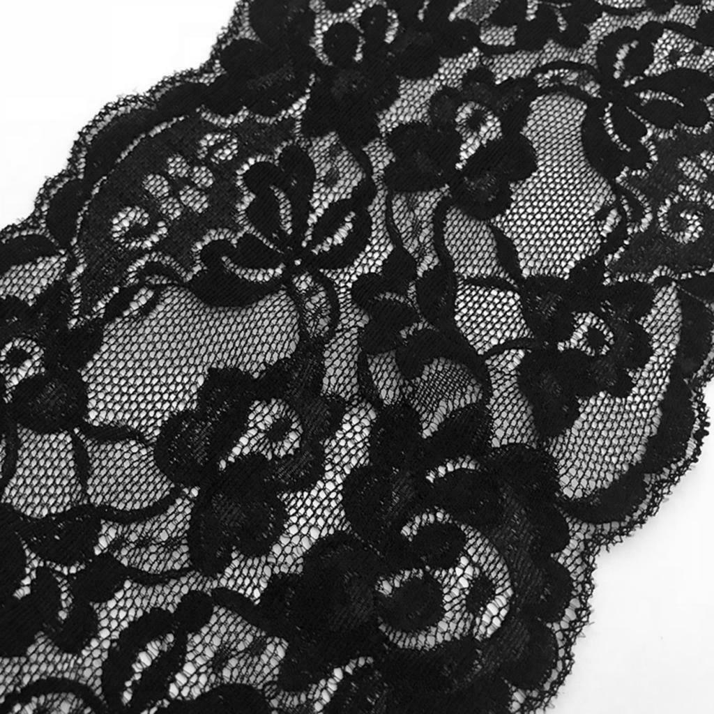5Yd 15cm Soft Stretch Floral Lace Ribbon Trim Lace Fabric DIY Headband Black