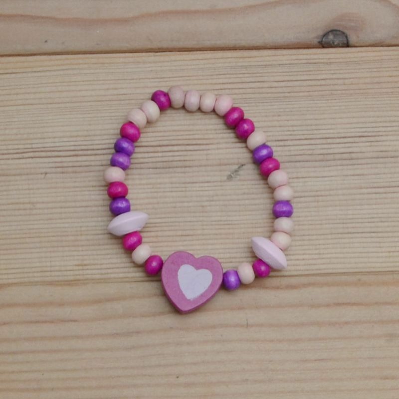 Wholesale1 Set Cute Girl's Pink Heart Wood Beads Necklace&Bracelet Jewelry Gift