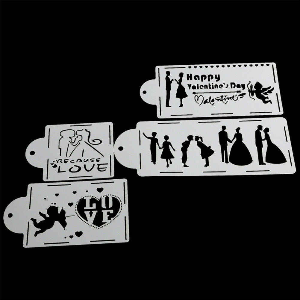 4X/Set Lovers heart wedding cake Mould Spray Cake Templates Stencil Mold ToolRDD