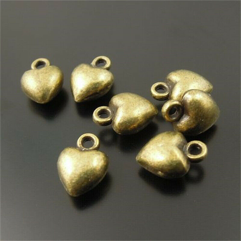 80 pcs Antiqued Bronze Mini Heart Alloy Charm For Bracelet Pendant DIY 7*7*5mm
