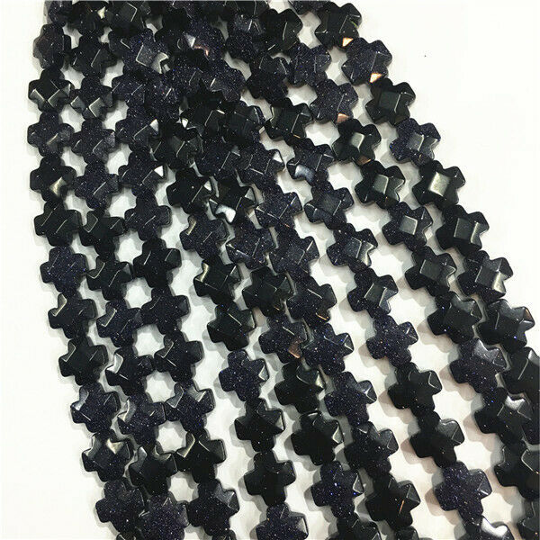 1 Strand/17Pcs 12x12x6mm Blue Sand Stone Faceted Cross Spacer Loose Beads HH681