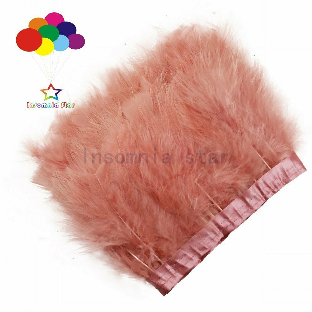Coral pink Turkey Manabou Feather Fringe Trim 2 Meter Nature Fluffy for Crafts