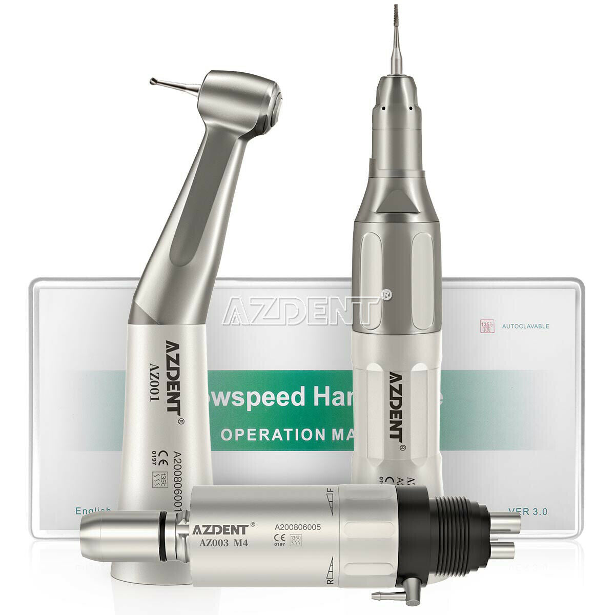 Dental Low Speed Handpiece Kit Push Button Contra Angle Straight Air Motor M4