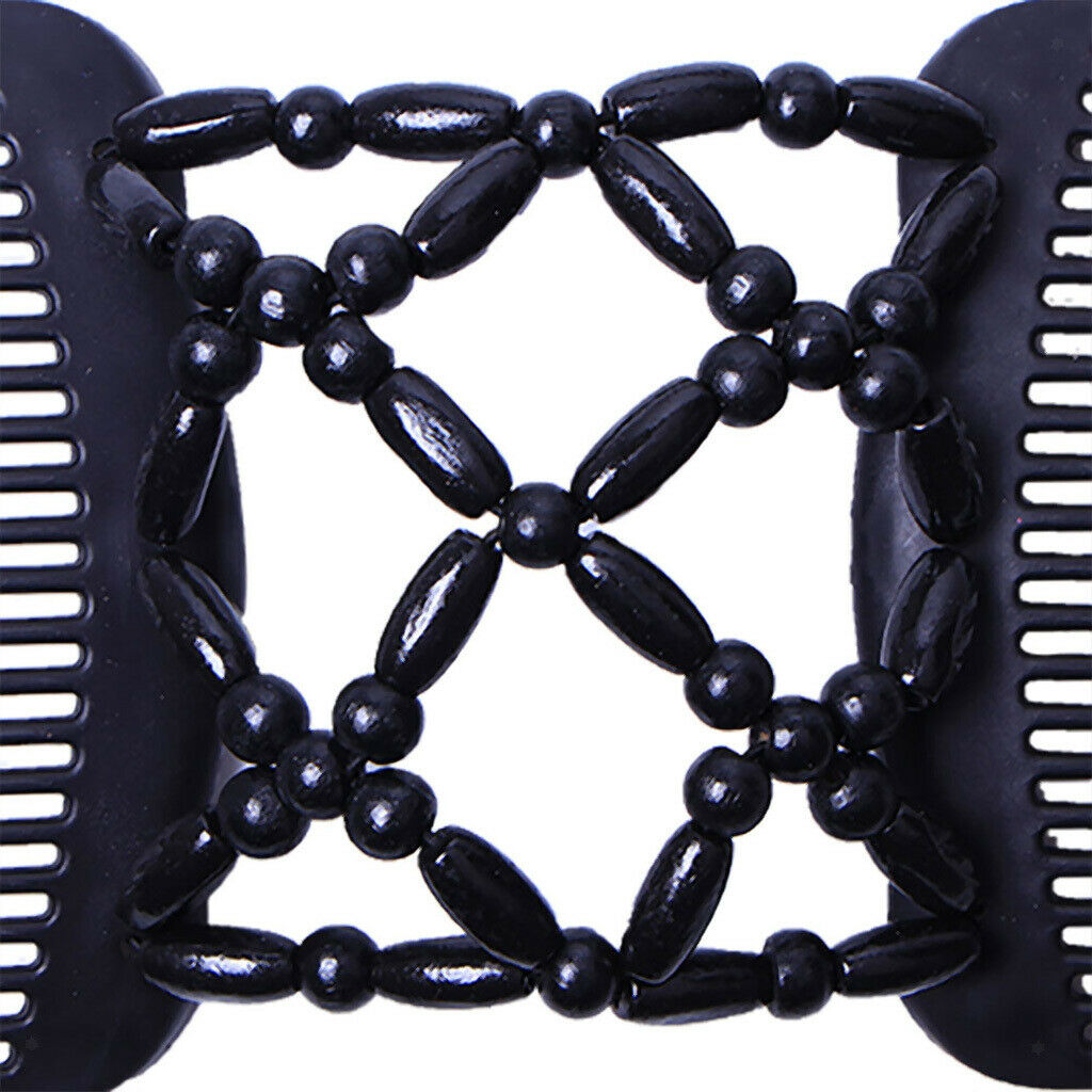 4pcs Magic Wood Beads Double Hair Comb Clip Stretchy Hair Roses Ladies Party