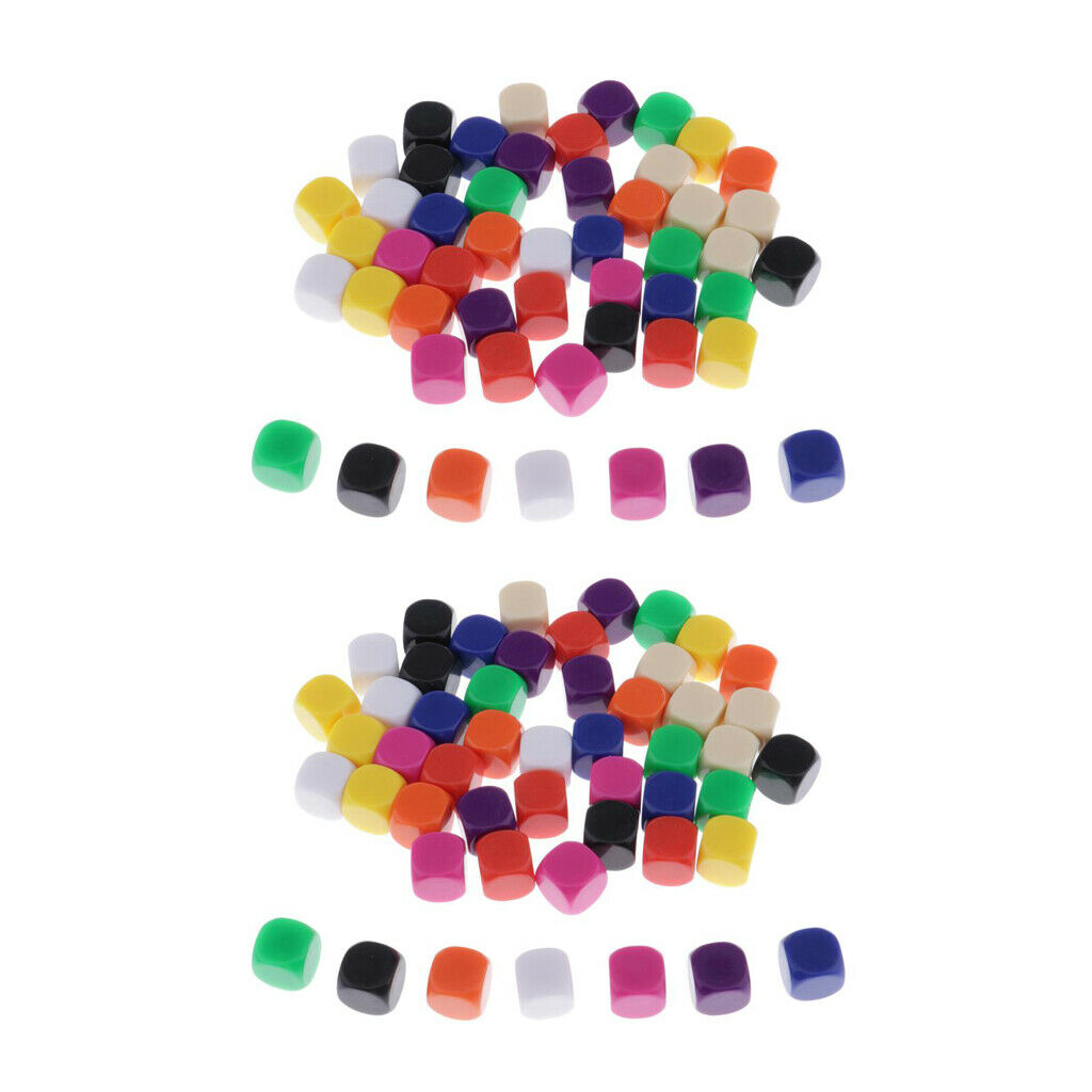 Set of 100 Plastic Colorful Opaque Blank D6 Dice 16mm for Math Teaching