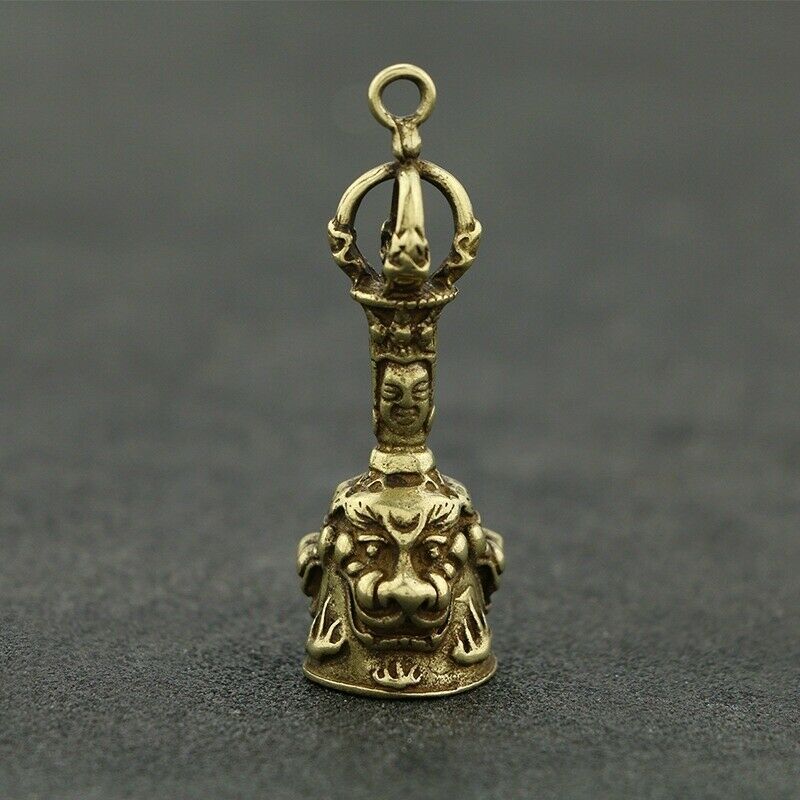 Retro Brass Feng Shui Pendant Keychain Charm Chinese Lucky Lion Bell Chime