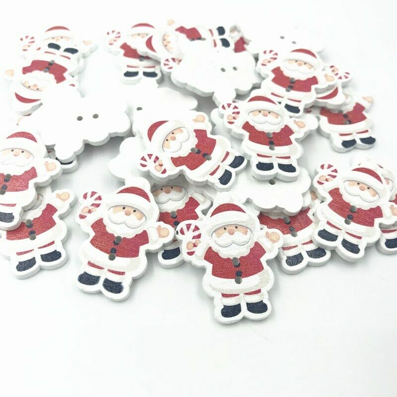 50pcs Christmas Santa Claus Wooden Buttons decoration holiday Sewing Scrapbookin