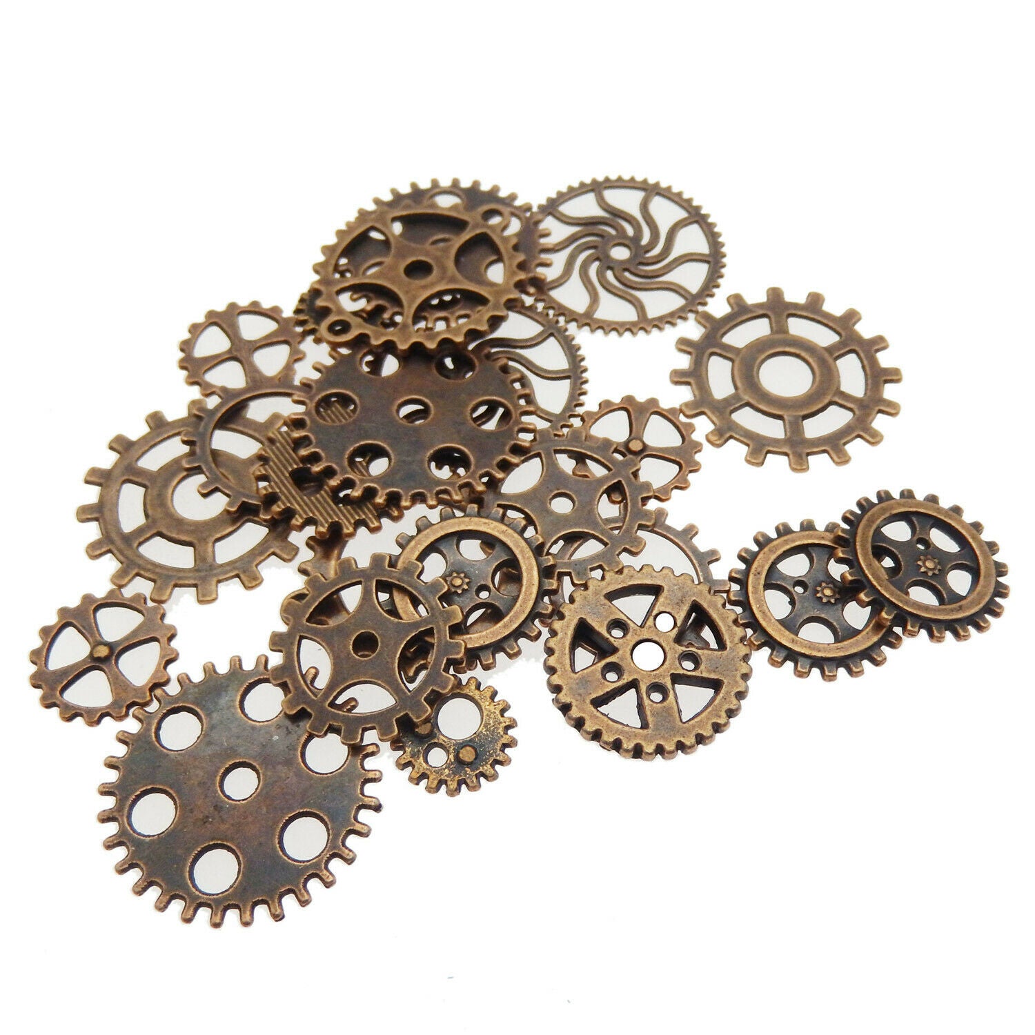 35pcs Copper Tone Charms Alloy Metal Round Wheel Gear Pendants Connector Crafts