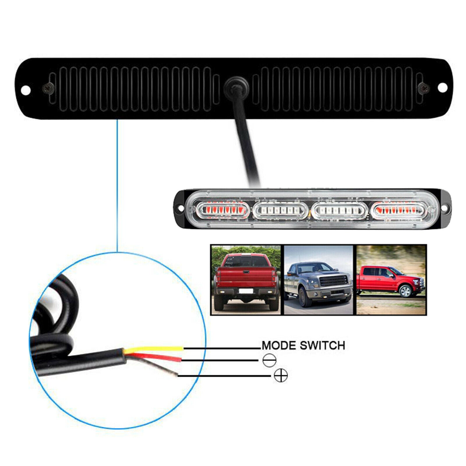 2PCS Car Truck 24 LED Warning Hazard Strobe Flashing Lamp Bar Red_Whte