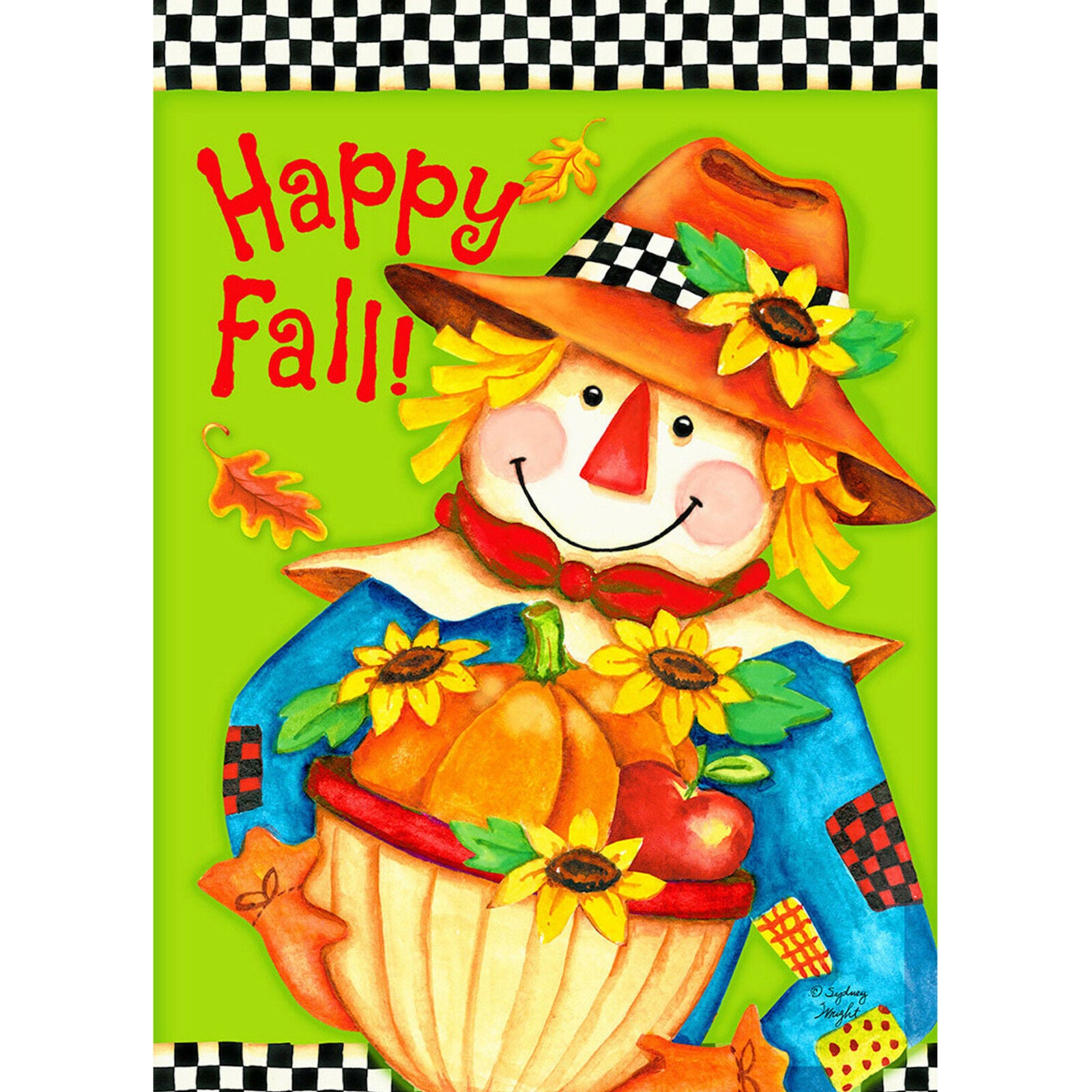 Checkered Scarecrow Fall House Flag Primitive Autumn 28" x 40" Briarwood Lane