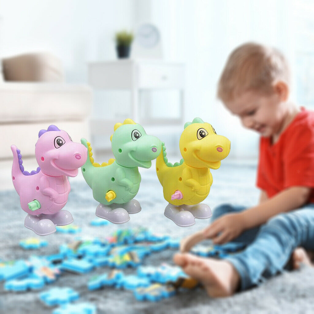 3 Pieces Wind Up Simulative Dinosaur Toys Walking Rotating Switch Party Toys