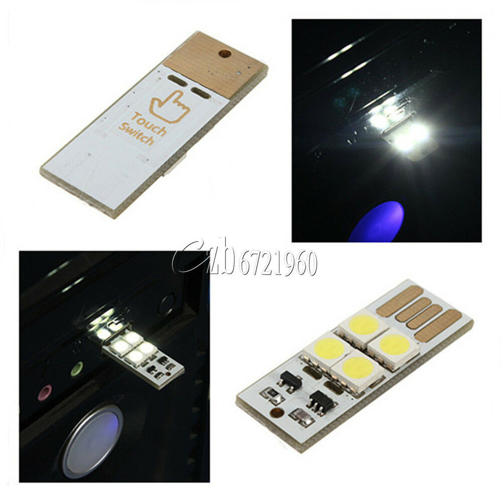 5PCS 4LED Night Light Bulb Card Lamp Keychain White Pocket Mini USB Touch switch