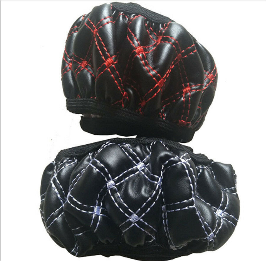 2PCS Car Steering Wheel Cover Black & Red Stitching PU Leather Universal 38cm