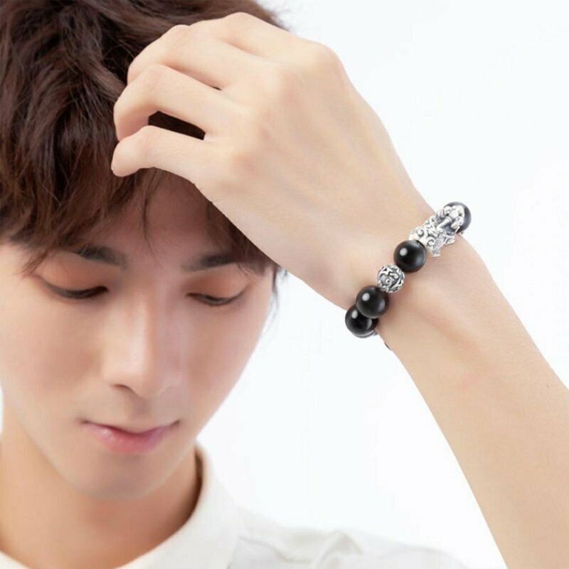 Feng Shui Black Obsidian Beads Bracelet Attract Wealth & Good Luck Bangle PiXiu