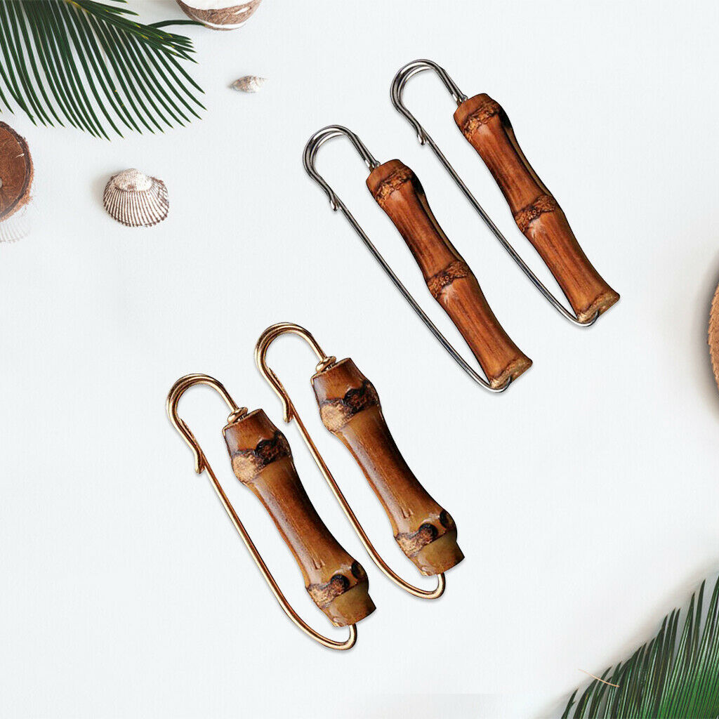 4x Retro Wooden Safety Pins for Scarf Ornaments Suit Brooch for Women Men