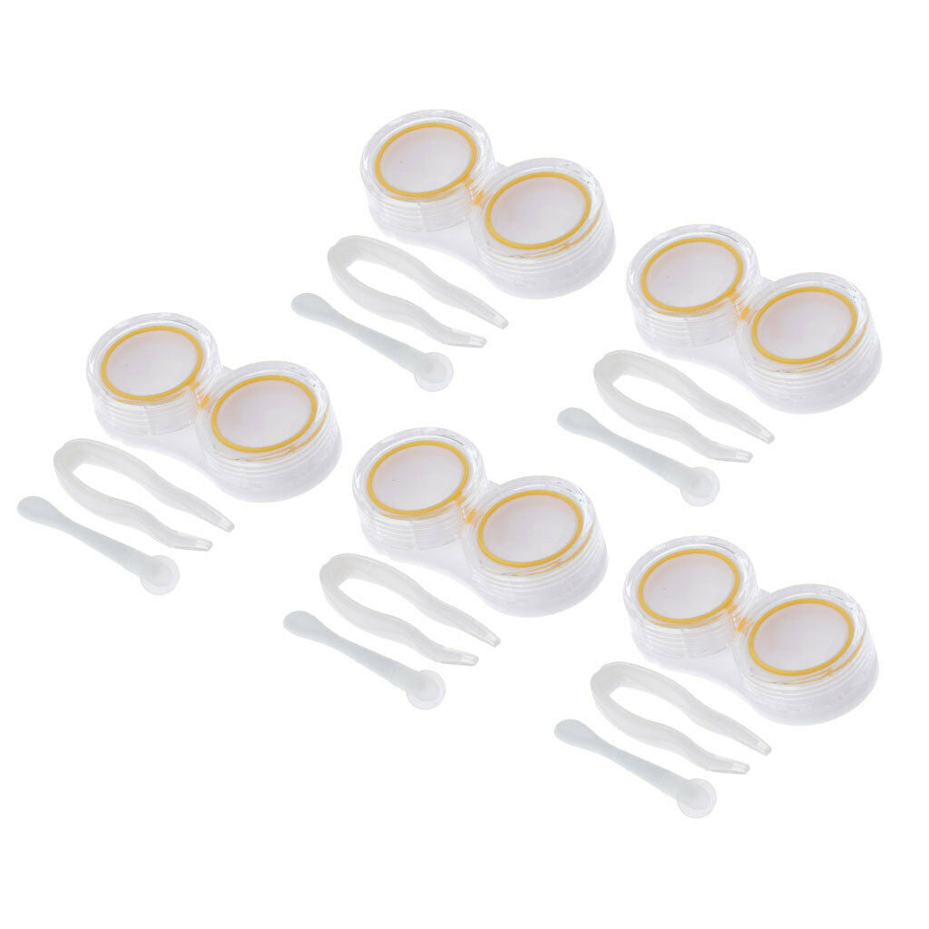 5Pcs Portable Contact Lens Soaking Case Container Holder Storage Box Yellow