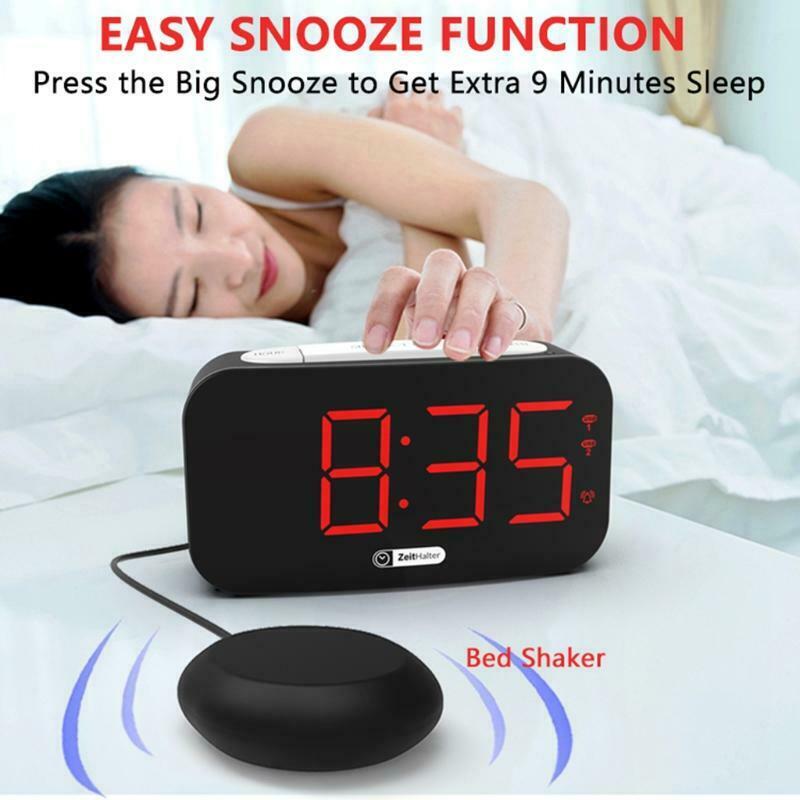 Loud Alarm Clock with Vibrating Bed Shaker Dimmer Night Light USB Charger Snooze
