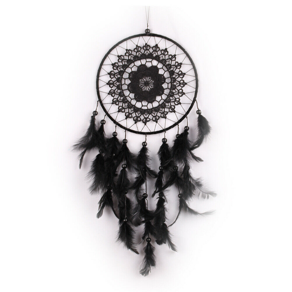 Black Feather Lace Dream Catcher Feather Bead Hanging Decoration Ornament @