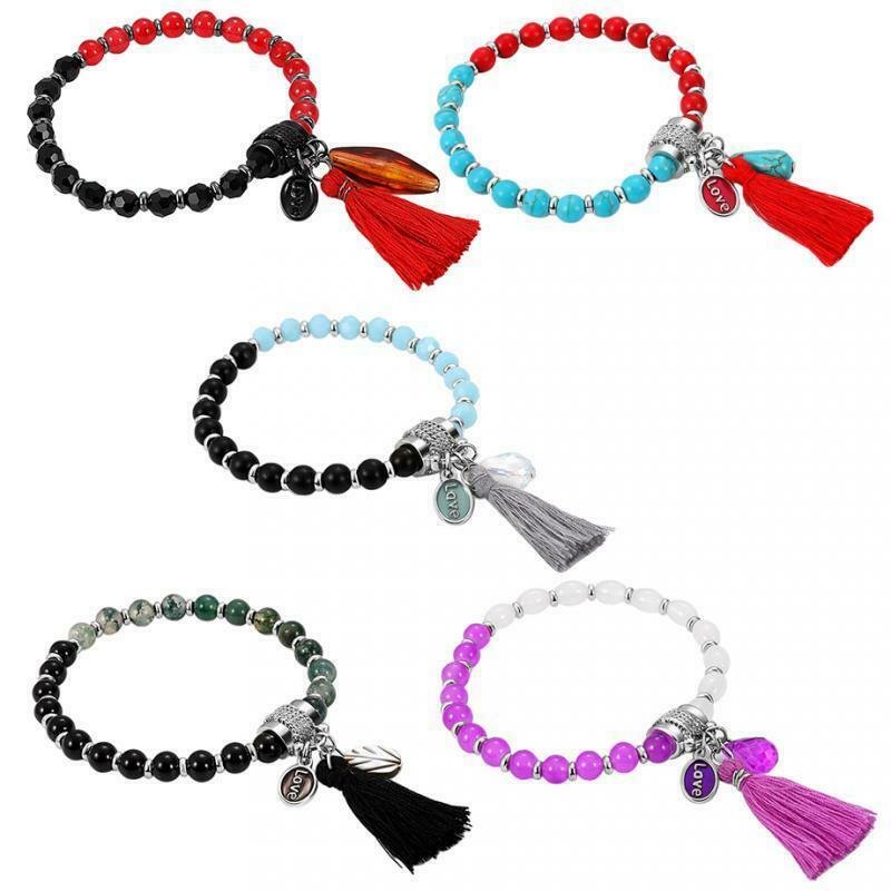 Unique Women's Beaded Bracelet Love Charm Joint Beads Tassel Bracelet Red+Blue