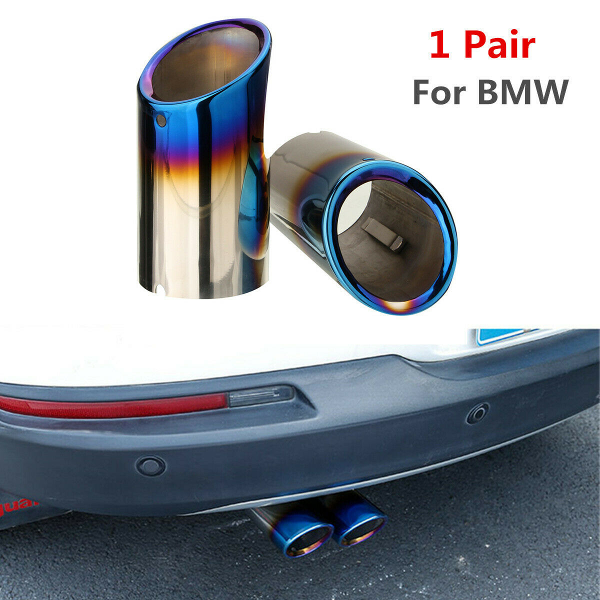 2X Car Tail Exhaust Tip Pipes Grilled Blue For BMW E90 E92 325i 2006-2010 /328i