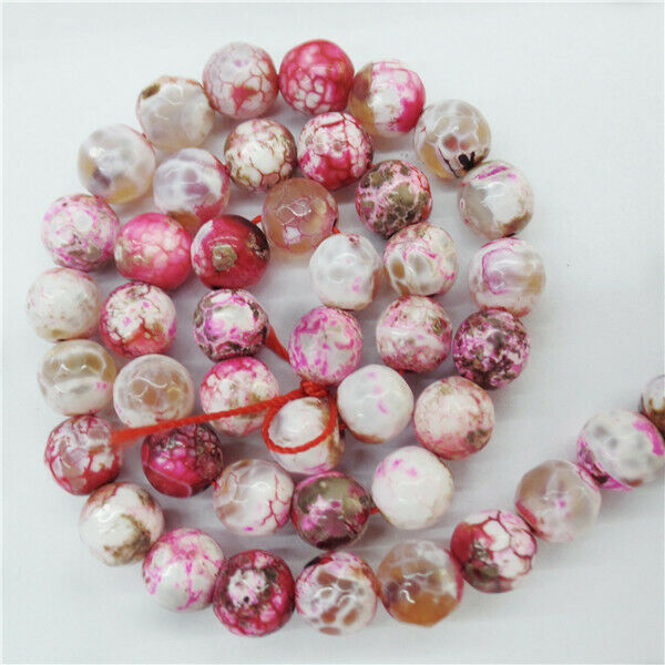 1 Strand 8mm Rose Fire Dragon Veins Agate Round Ball Loose Beads 15.5inch HH9022