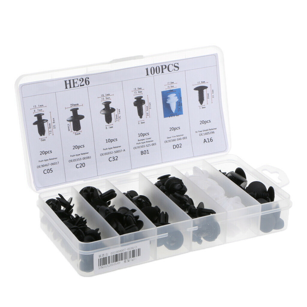 100pcs Car Black Plastic Clips Rivet  Bumper Door Retainers For GM
