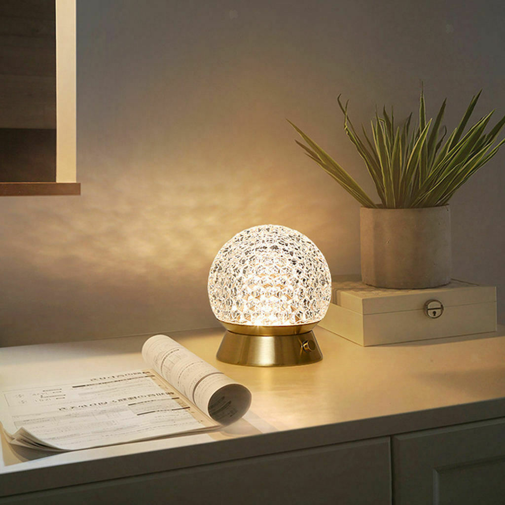 Crystal Desk Lamp Craft Rechargeable Dimmable Decor for NightStand Bedroom