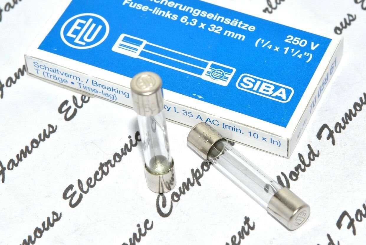 2pcs - ELU / SIBA  T 2A  250V 6.3x32mm Slow Blow Glass Fuse - For Audio