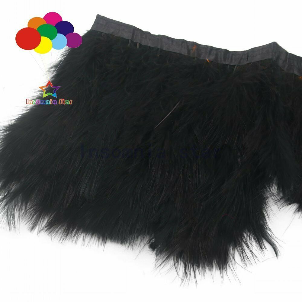 2 Meter Width 6-7inch Fancy Soft Fluffy Dyed Black Turkey Marabou Feather Ribbon