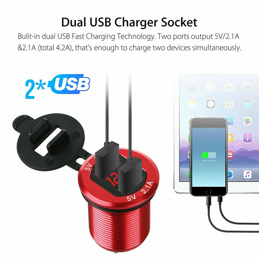 12V Dual USB Car Cigarette Lighter Socket Charger Power Adapter & LED Voltmeter