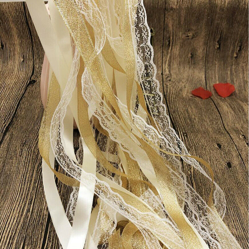 5Pcs Ribbon Wedding Wands Wedding Lace Ribbon Stick Bells Twirling Stream.l8
