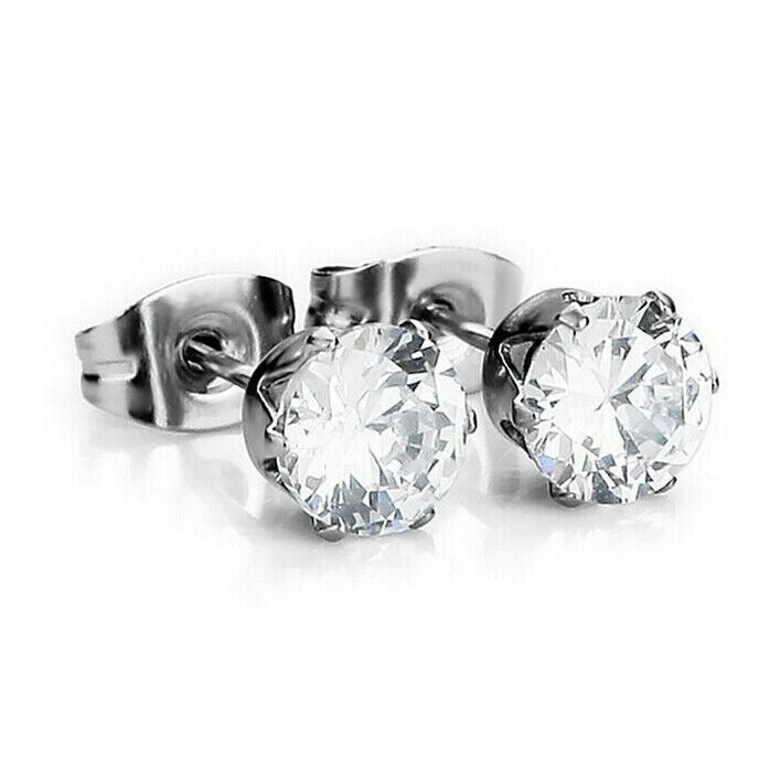 Set 5 Pairs 316L Stainless Steel Round Clear Cubic Zirconia Ear Stud Earring