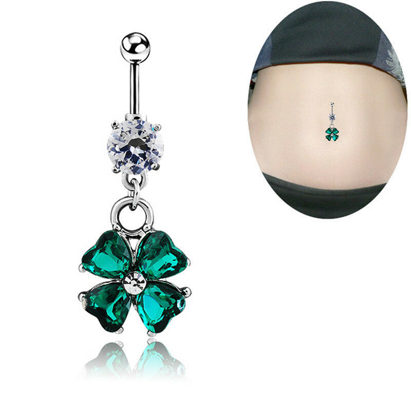 Retro Crystal Clover Navel Piercing Sexy Belly Button Ring Body Piercin.l8