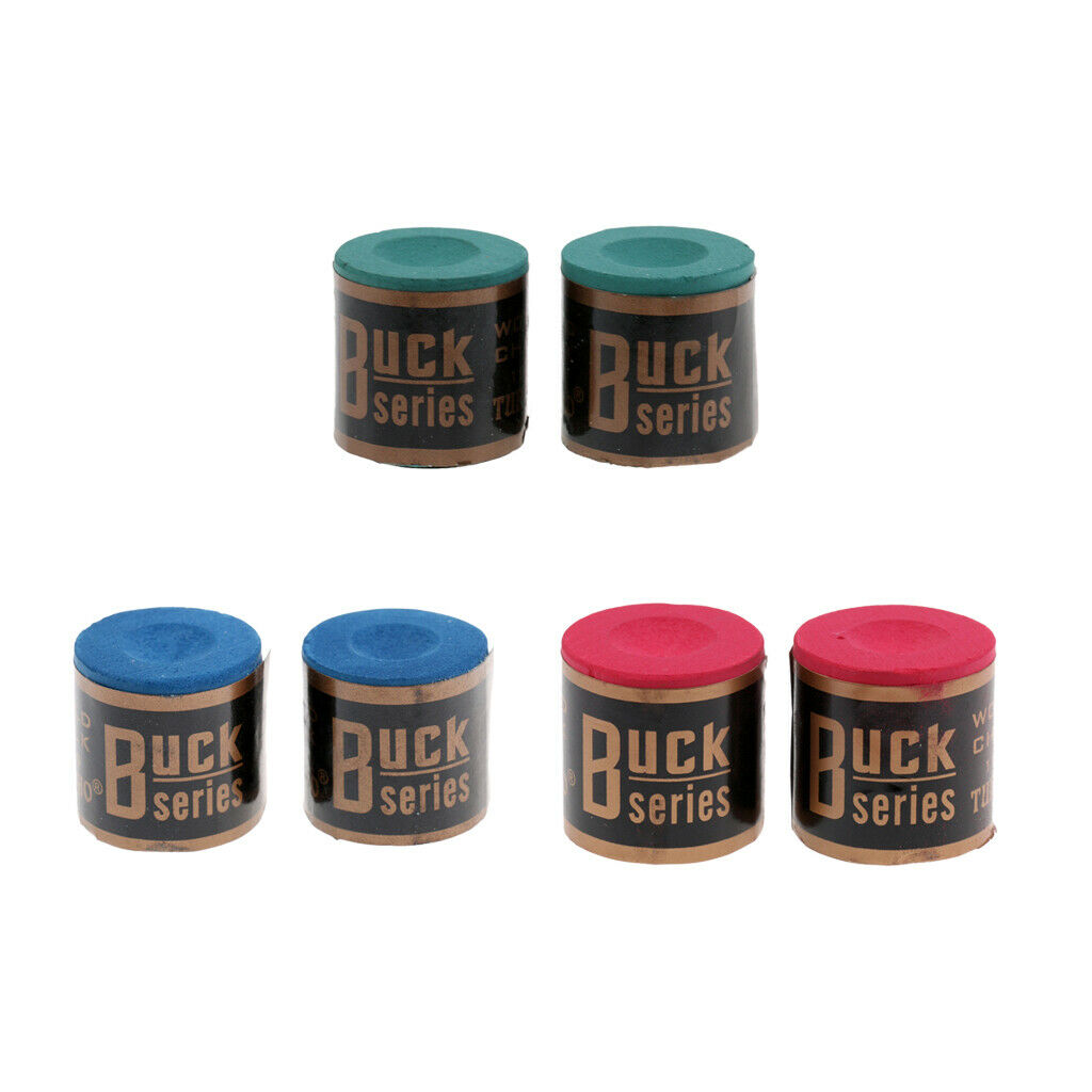 6 Blocks of Premium Snooker Billiards Pool Cue Stick Tip Chalk Set 3 Colors