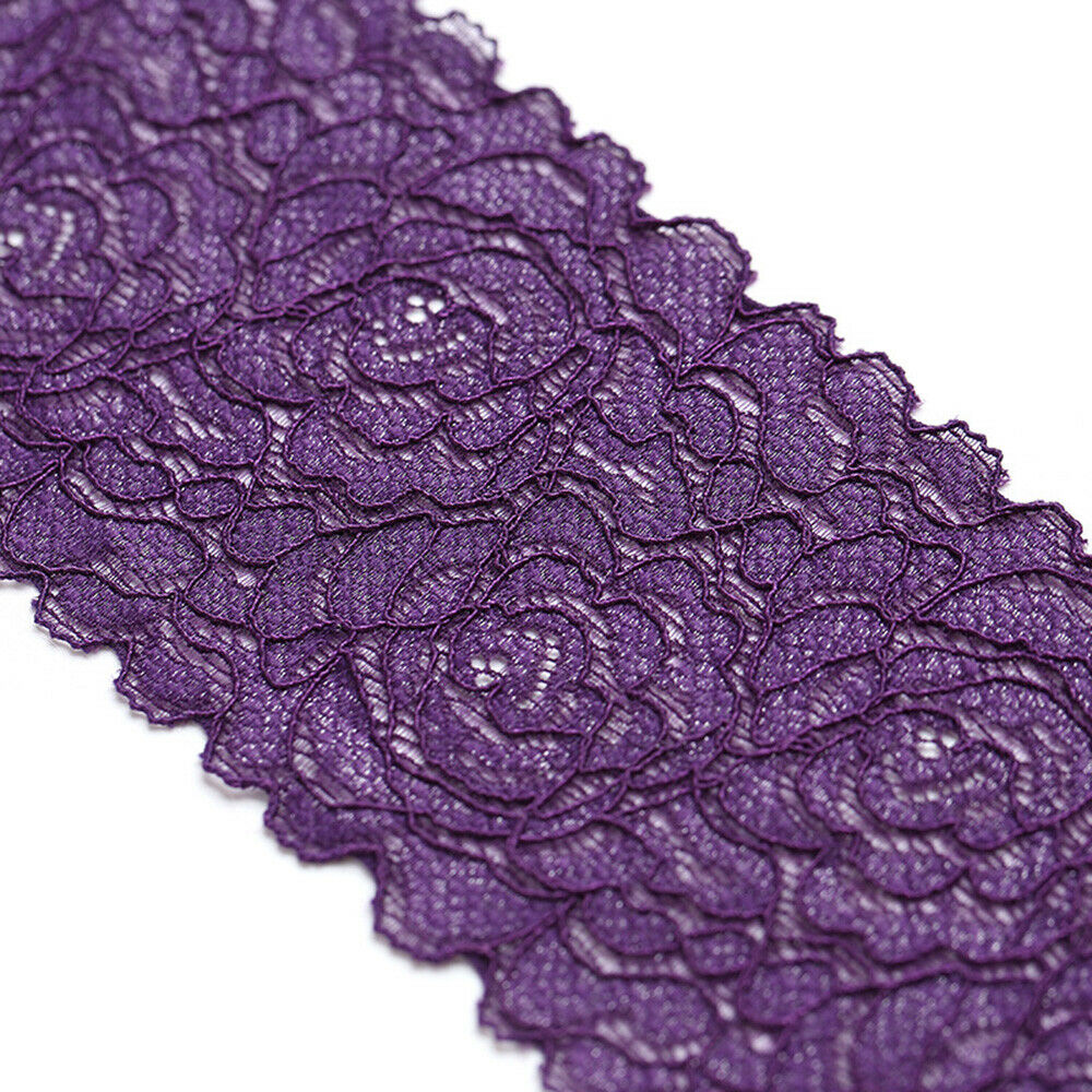 5Yards Purple Elastic Band Flower Embroidered Lace Trim Ribbon Fabric DIY Sewing