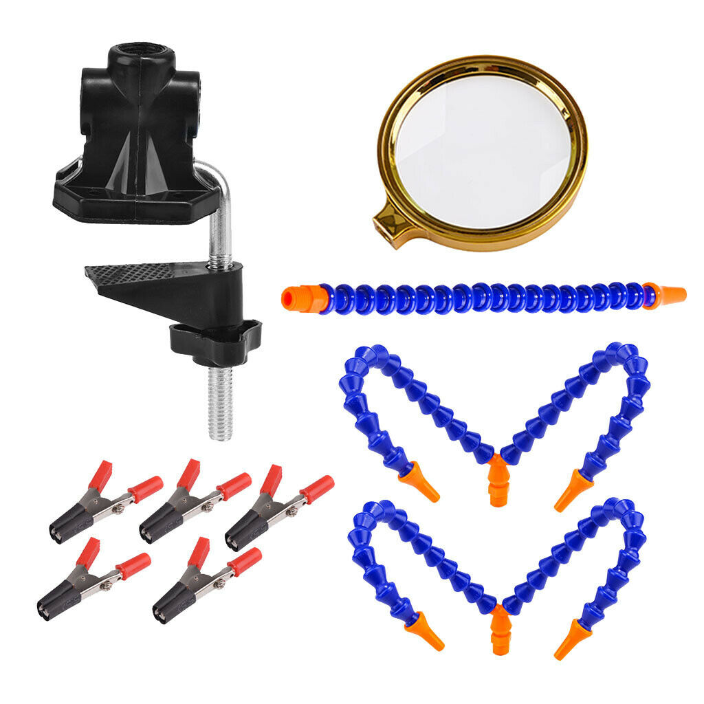 Multifunction Plastic Welding Stand Repair Desk Clamp w/ Magnifying Lens