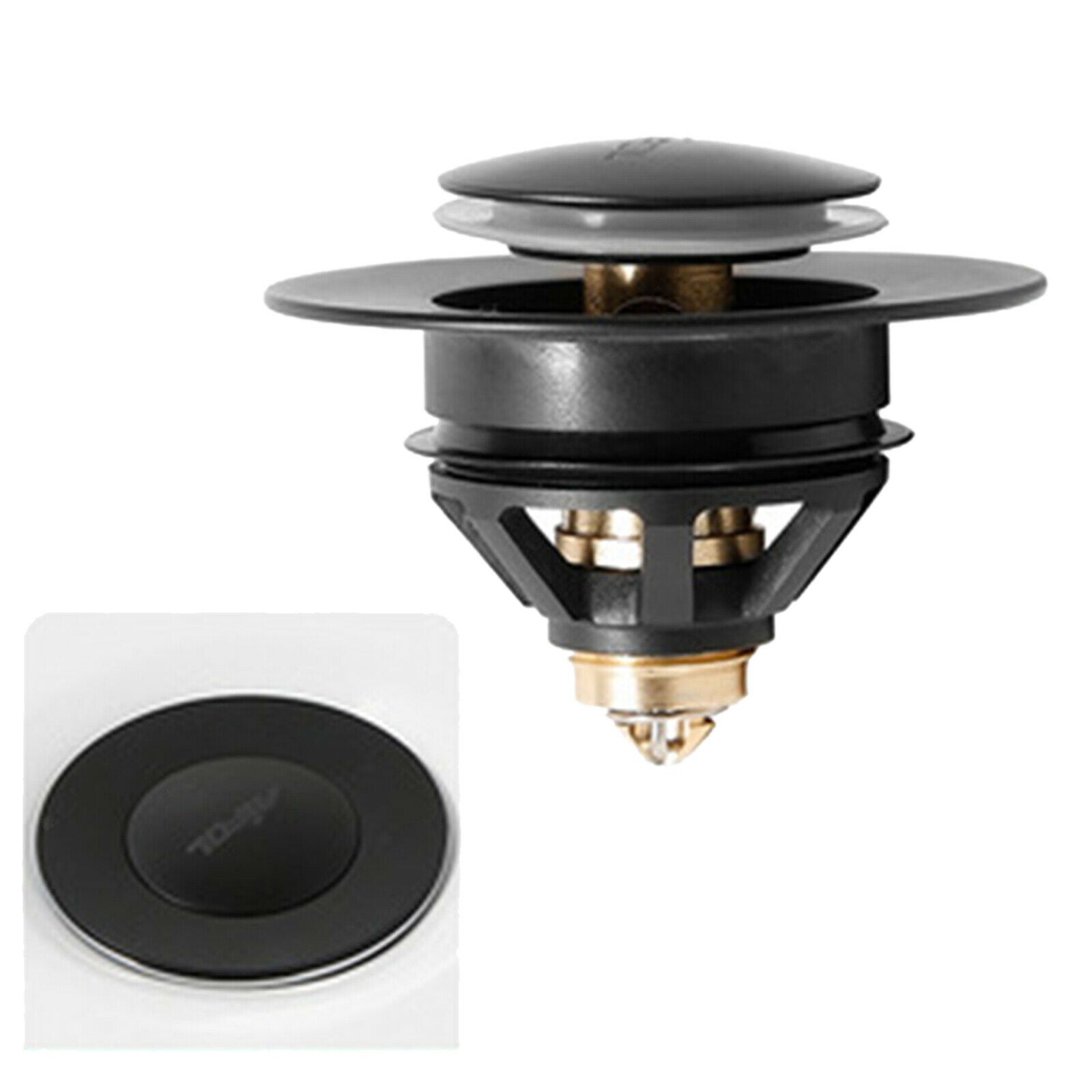 2-in-1 Wash Filter Sink Bathtub Plug with Basket Bathroom 37 to 40mm Black