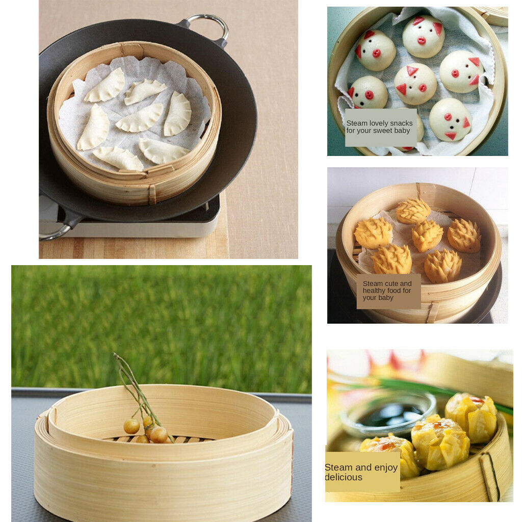 2X Handmade Natural Bamboo Steamer Basket Classic Rice Seafood Steamer 18cm