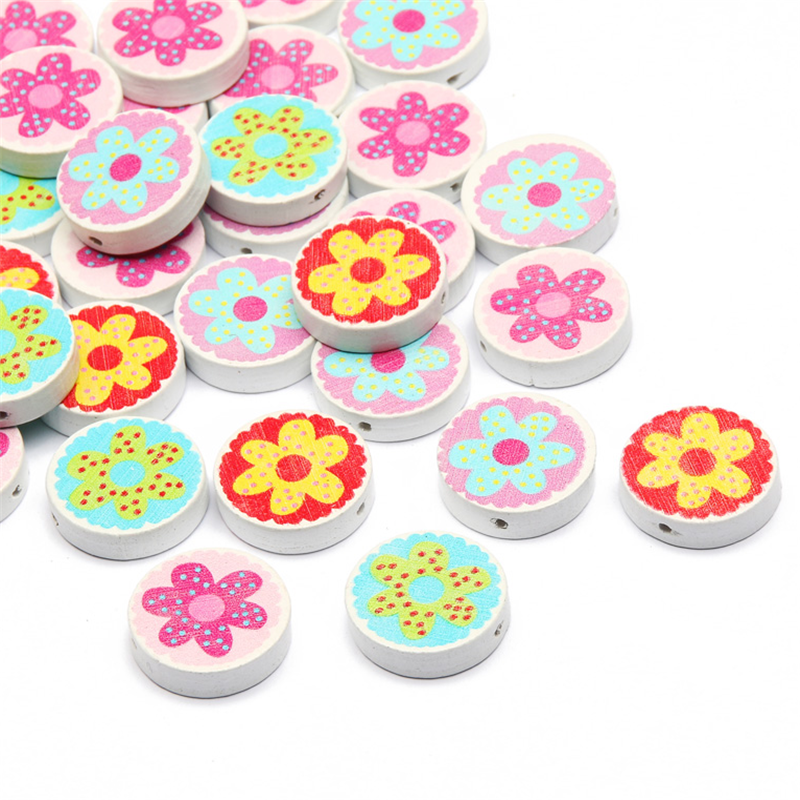 50X Mixed Round Flower Wood Bead Loose Spacer Bead Jewelry Making Necklace