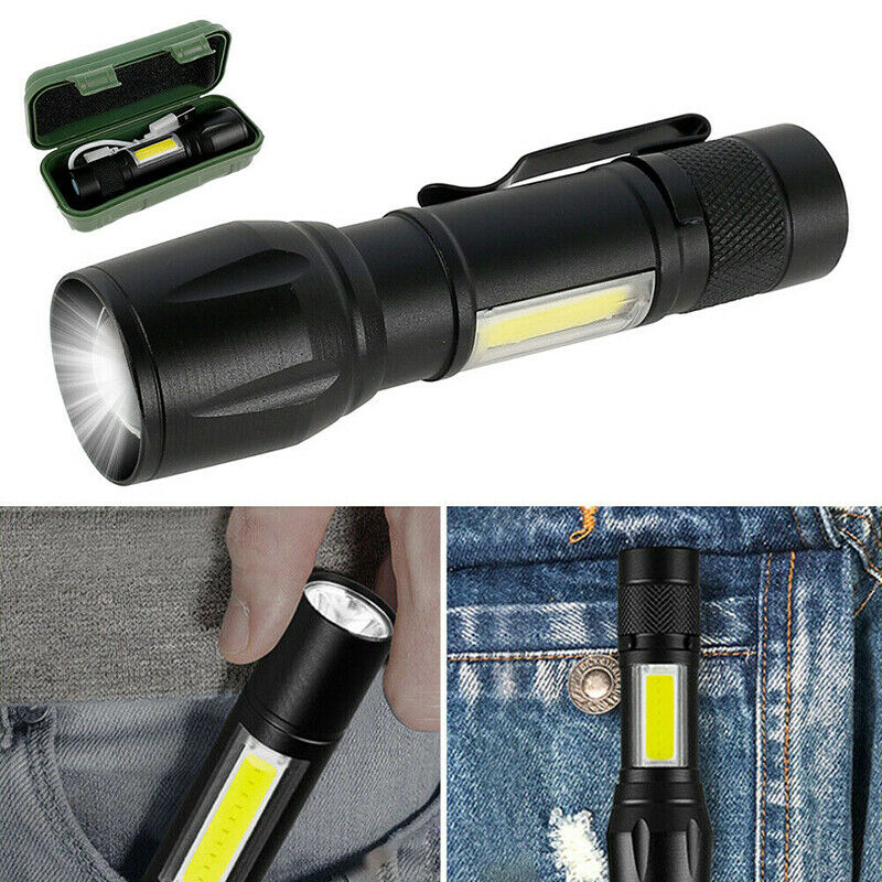 LED USB Rechargeable Mini Zoom Torch Flashlight Camping Hiking Lamp + Battery