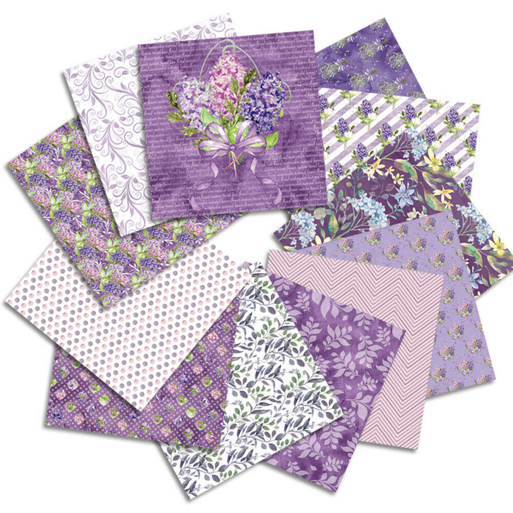 12X 12" Paper Pad Purple Flower Scrapbooking Junk Journal Album Card Making DIY