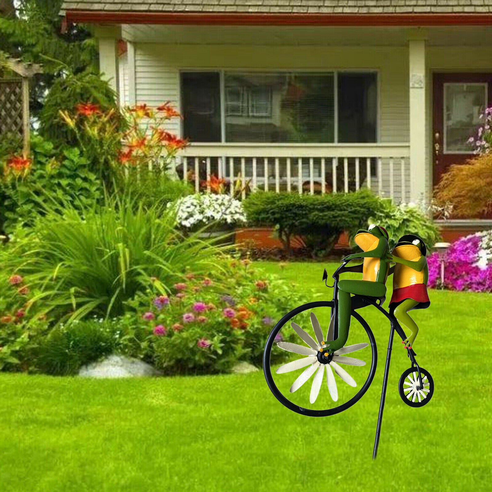Wind Spinner Stake Frog on Windmill Garden Backyard Lawn Decor Ornament