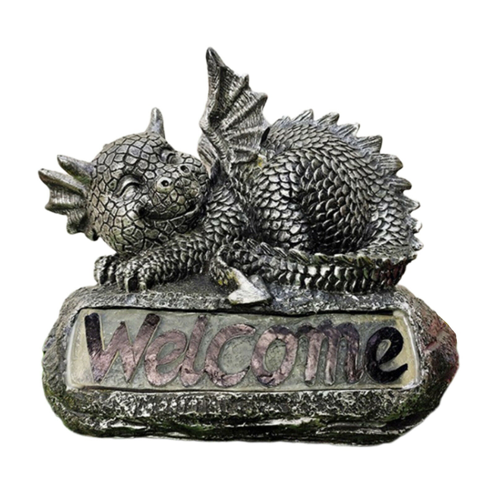 Cute Solar LED Welcome Sign Outdoor Garden Dragon Statue Entryway Ornaments