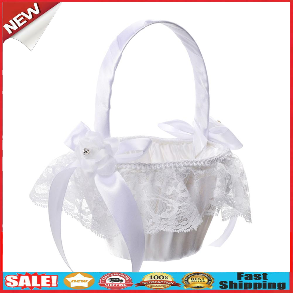 Lace Bowknot Wedding Basket Wedding Decor Storage Flower Container Supplies @