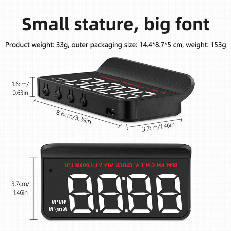 Auto Car High-definition HUD Head up Display M5 Projector KM/H MPH RPM Colock
