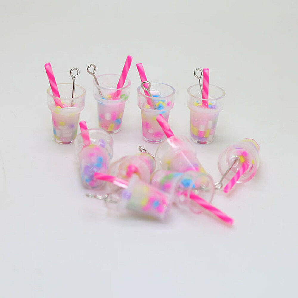 10Pcs Mini Milk Tea Charms DIY Epoxy Earrings Pendants Jewelry Craft Making Tool