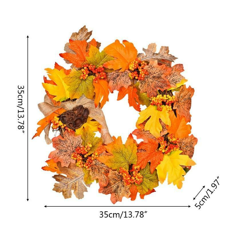 14 Inch Artificial Autumn Fall Wreath Harvest Thanksgiving Wreath for Front Door