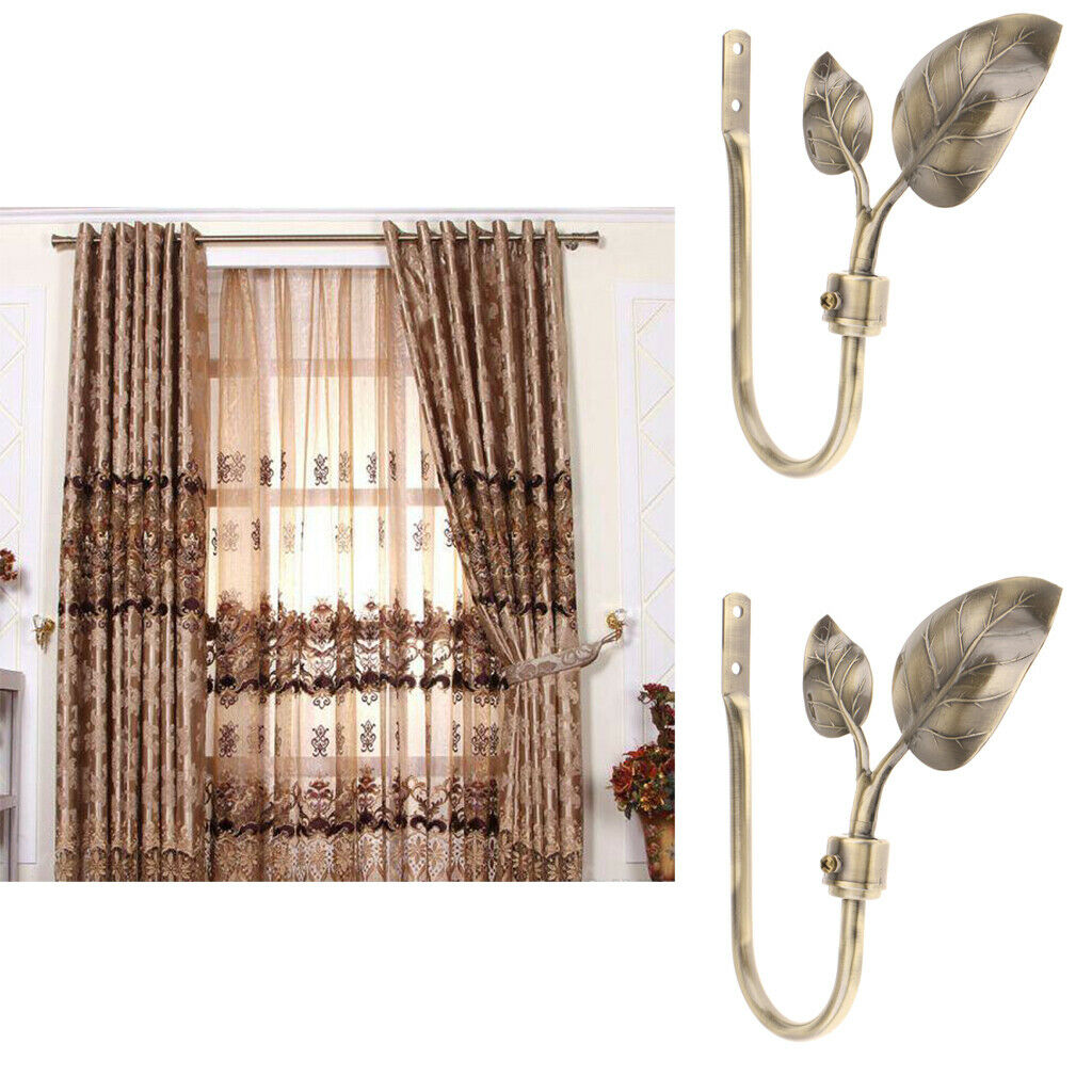 2piece U Shape Metal Leaf Curtain Hook Window Drapery Tieback Hanger  Bronze