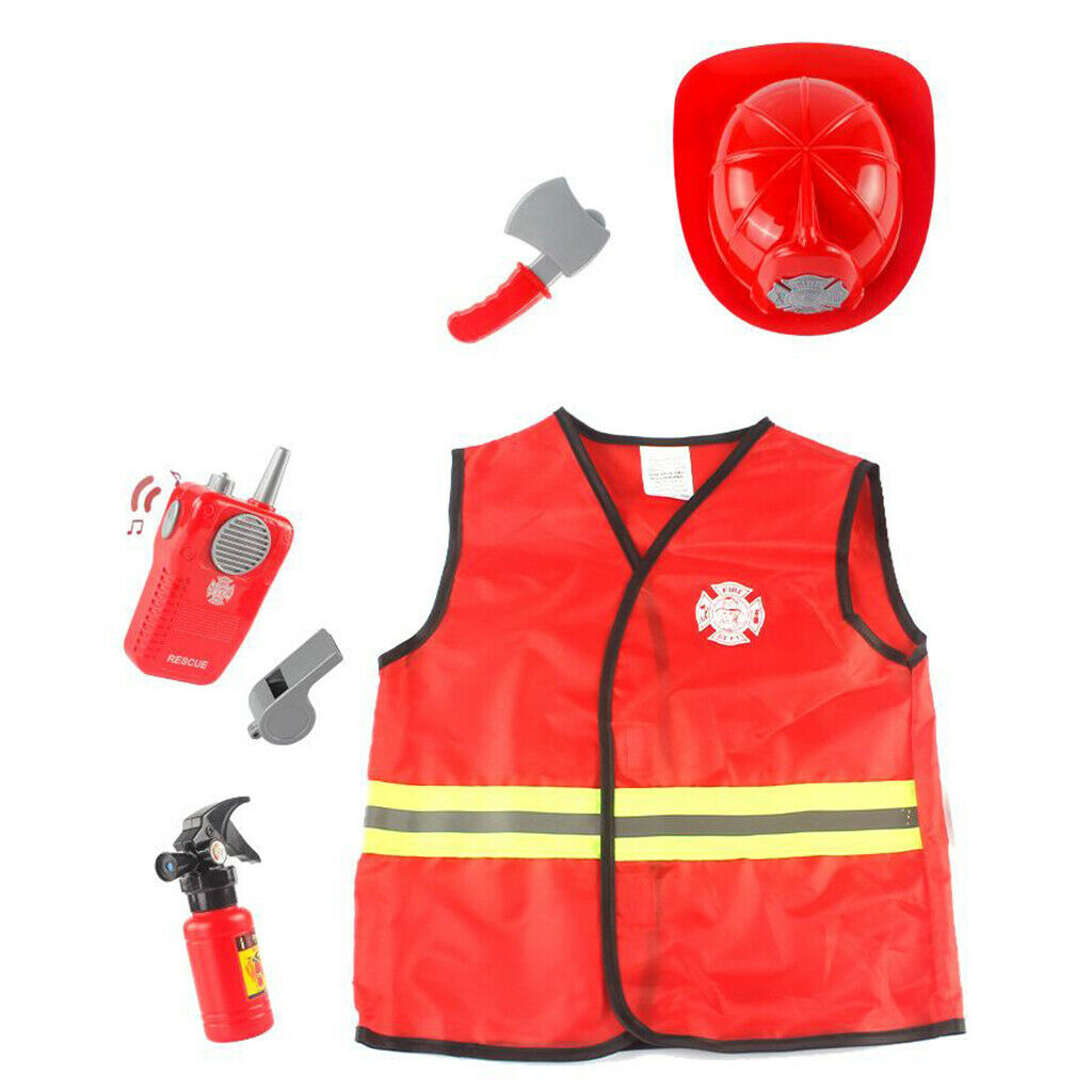 Kid Fireman Role Costume Role Play Firefighter Dress Up Clothes Costume 3-7