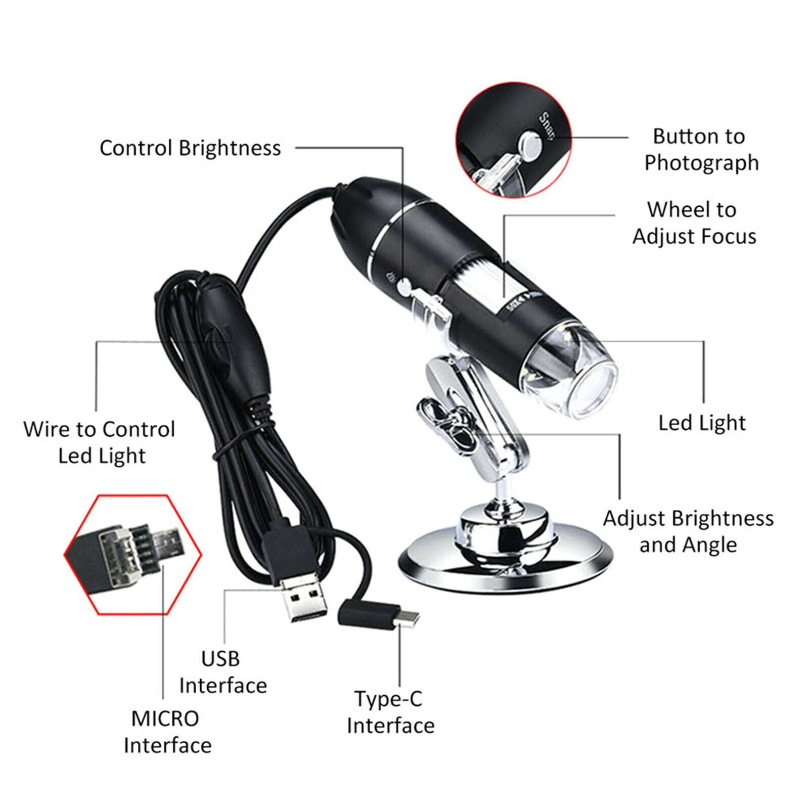 USB Magnification Microscope Digital with 8 LED 3 in 1 Adjustable Magnifier